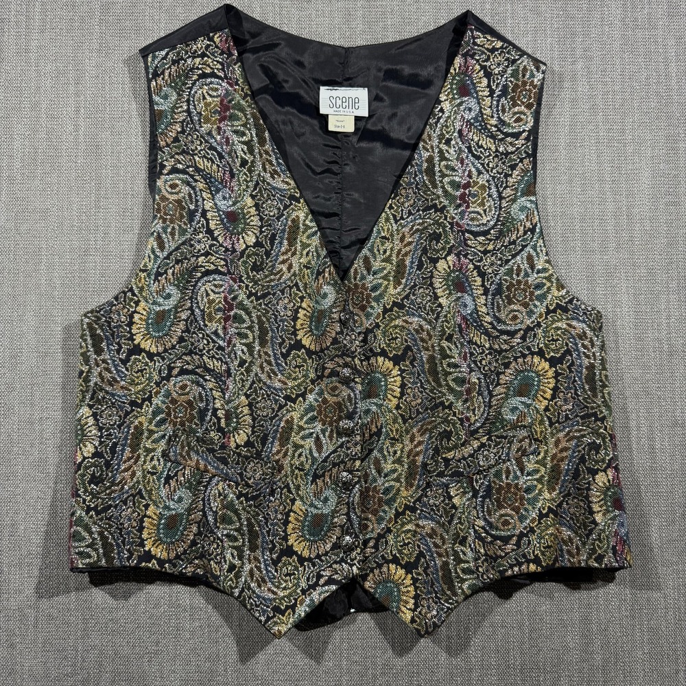 Scene Vest Mens 2XL Multicolor Paisley Tapestry Button Front Formal Party